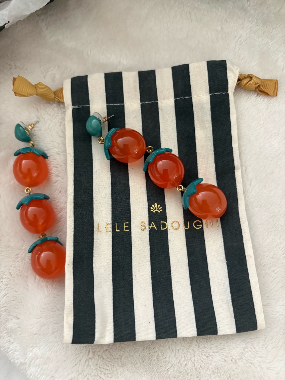 Lele Sadoughi Orange and Green Triple Drop Earrings - Picture 2 of 7